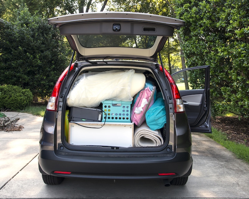 Car loaded for college move in